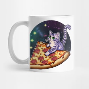 A cat riding a slice of pizza in space Mug